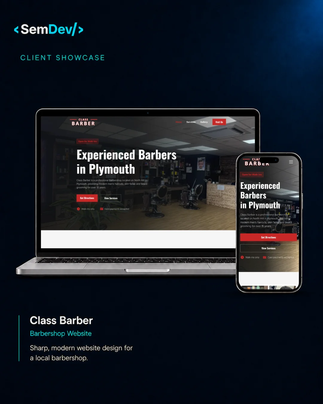 Homepage preview of the Class Barber website