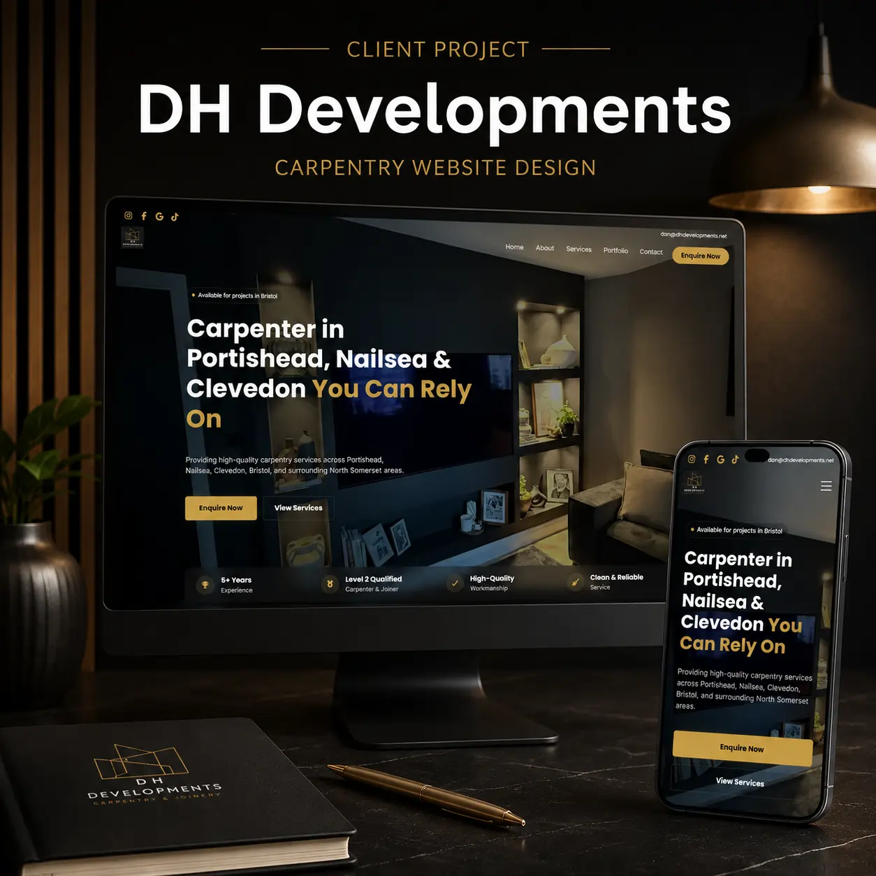 Homepage preview of the DH Developments website