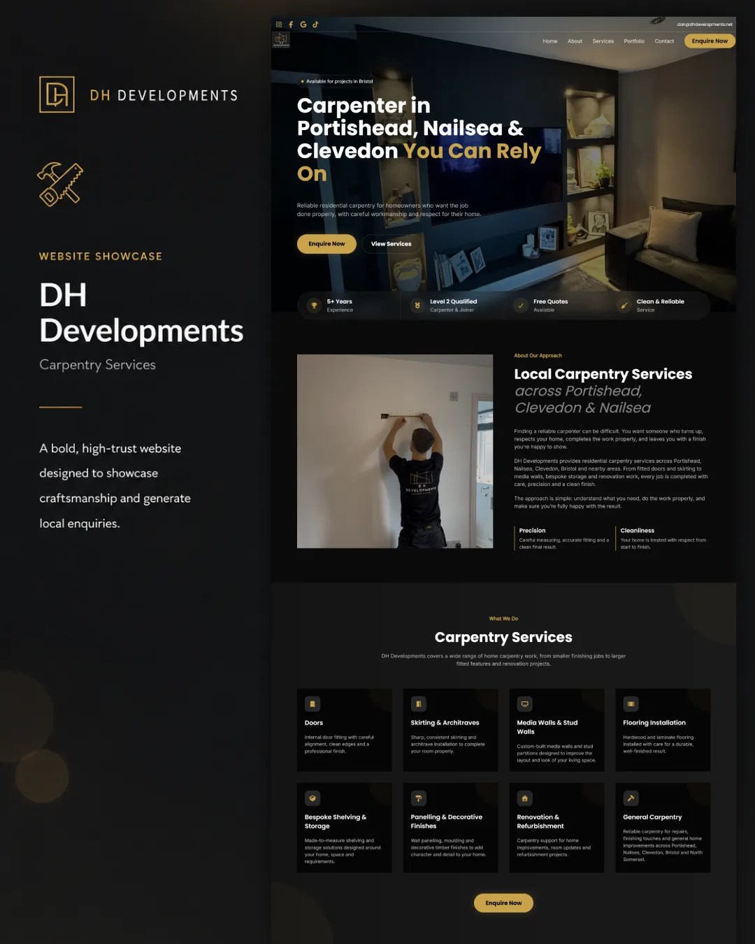 Homepage preview of the DH Developments website
