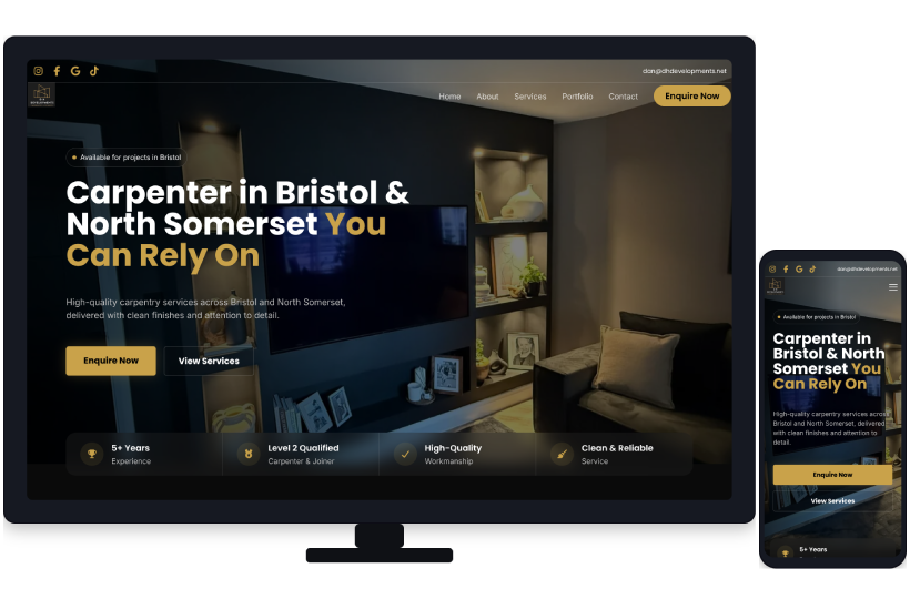 Homepage preview of a carpenter website project