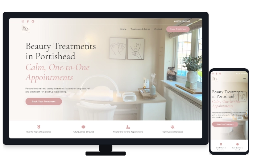 Homepage preview of a beautician website project