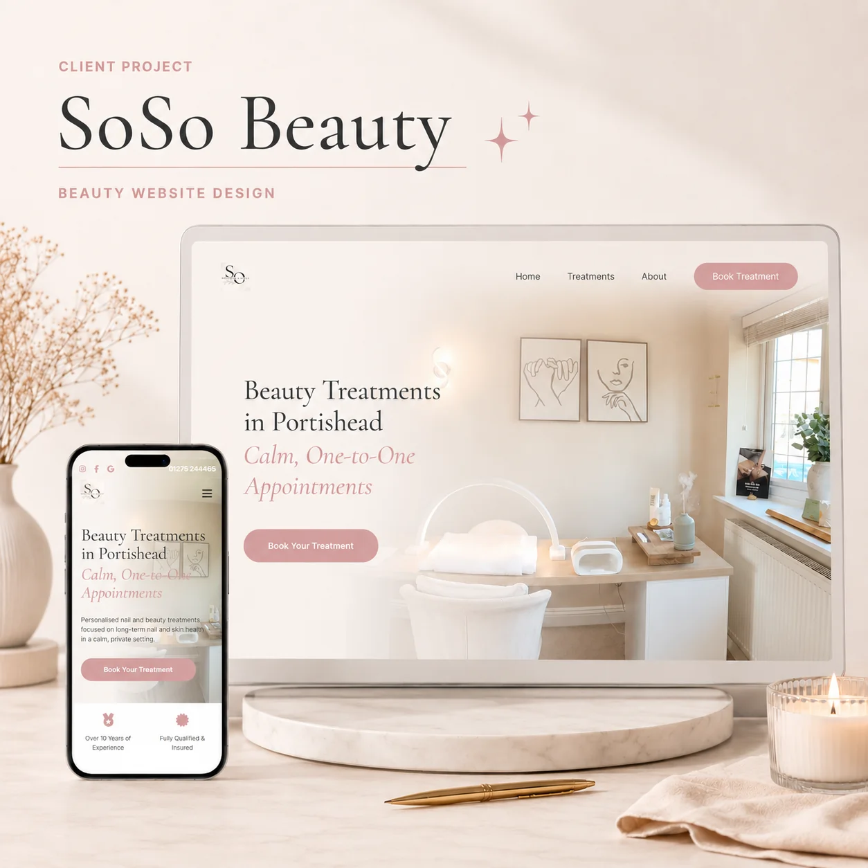 Homepage preview of the SoSo Beauty website